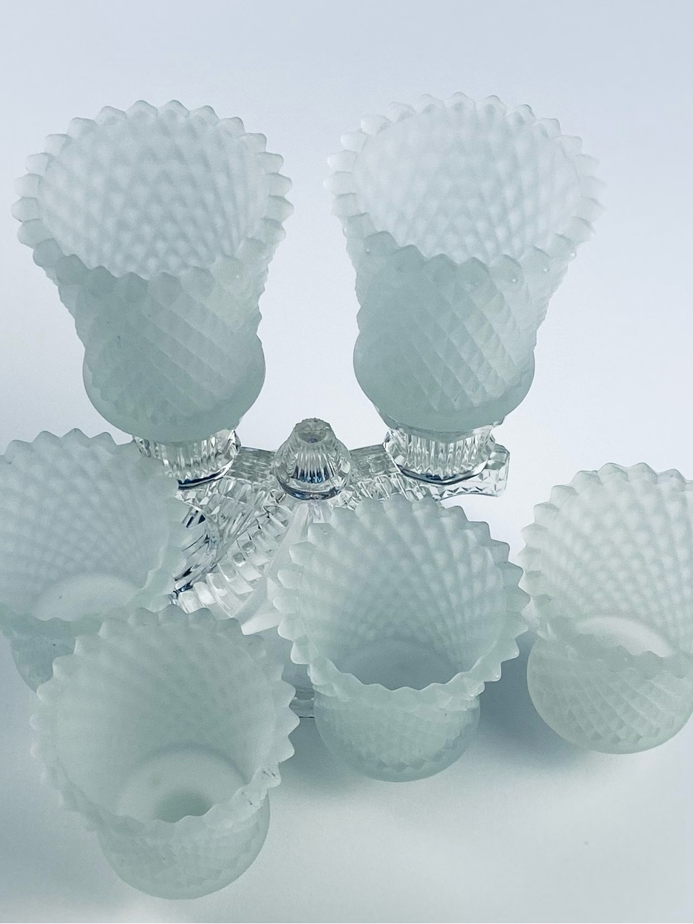 Set Of 6 Vintage Homco Frosted Glass Diamond Point Peg Votive Cups - Picture 2 of 7